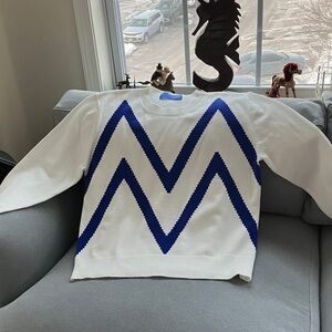 McCann Men’s Chevron Knit Sweater Ivory Blue Old Money Ivy Preppy Pullover Large